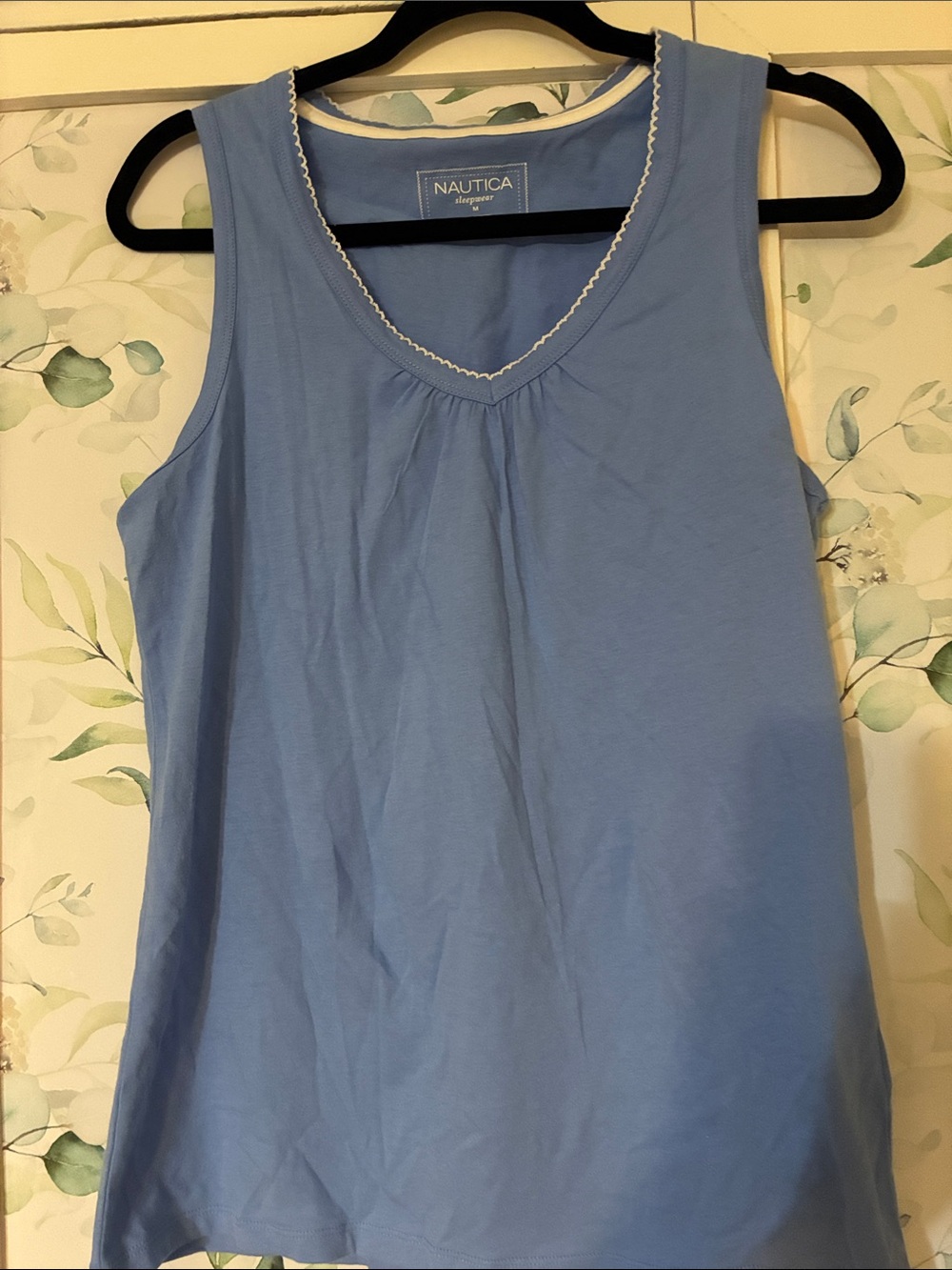 Nautica Light Blue V-Neck Sleeveless Tank with Trim sleepwear. 100% cotton